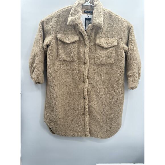 Nasty Gal, Plus Size Longline Borg Jacket, Tan, Size 18 Shacket NWT - Picture 2 of 11